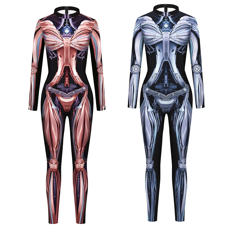 

Machine Jumpsuit Women Robot Cosplay Costume Halloween Couple Outfit Party Bodysuit Festival Elastic Catsuit Female Clothing