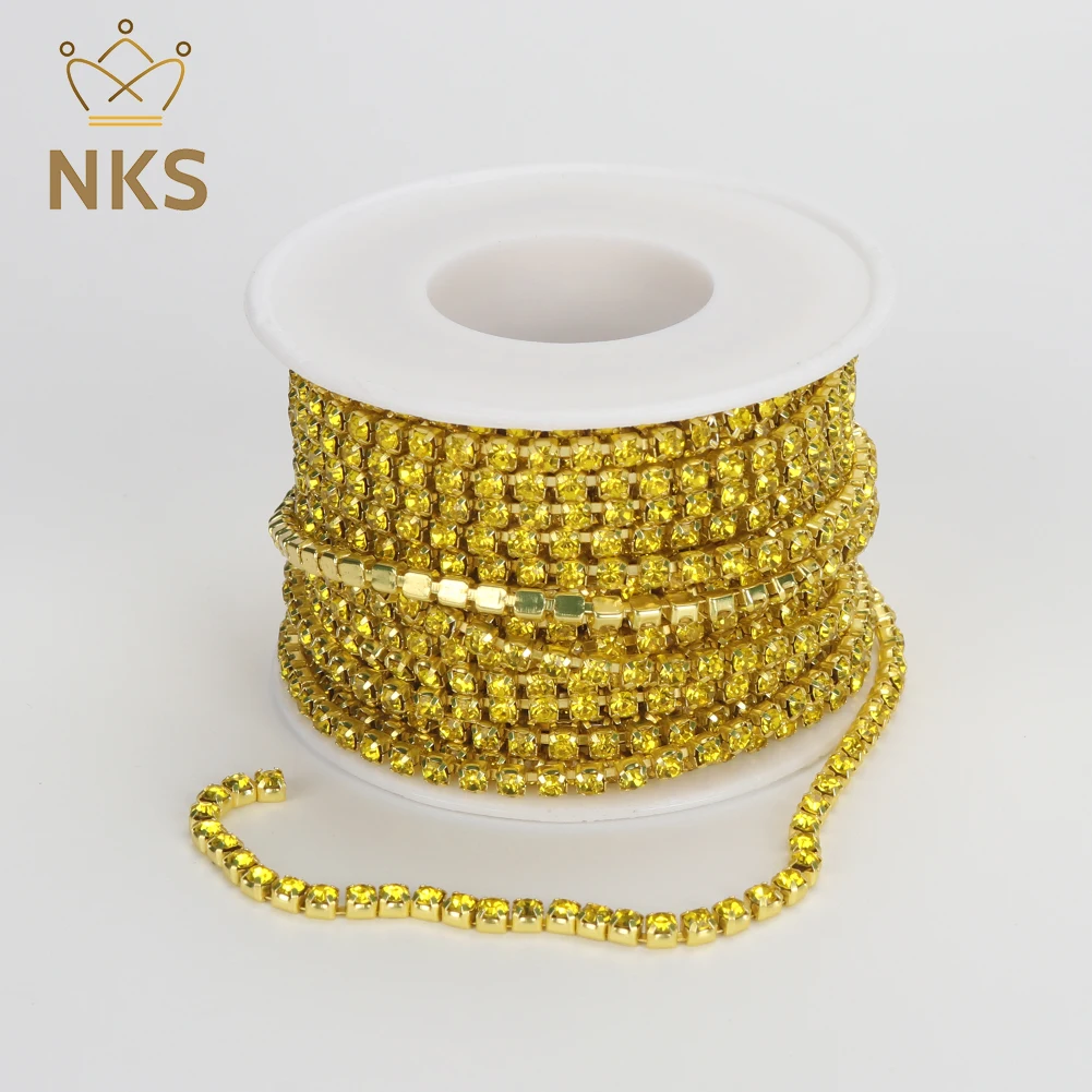 NKS SS6-SS12 Colorful 10Yards/Roll Trim Cup Chain Glass Rhinestone Chain Sew-On Rhinestones For Garment DIY Accessories