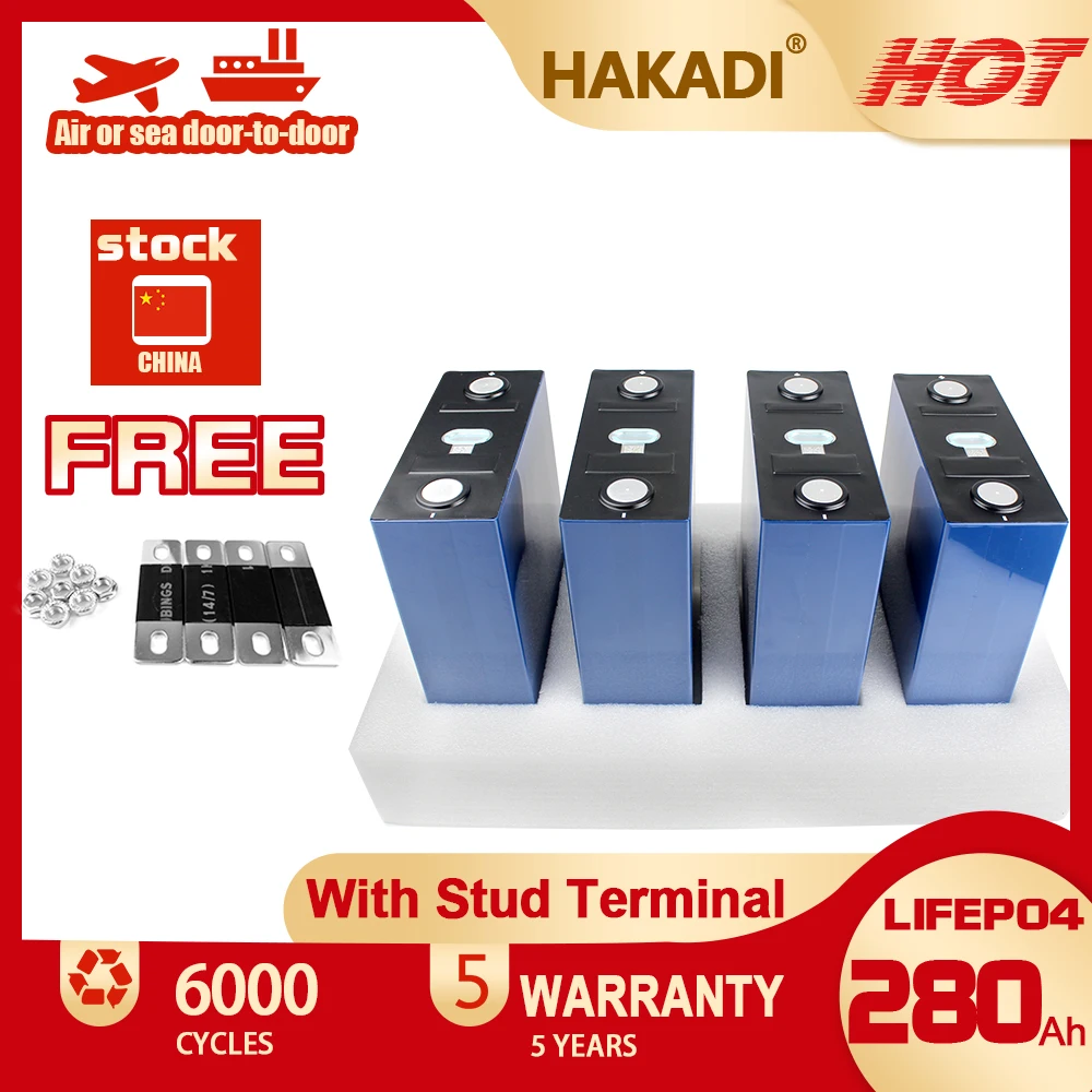 

HAKADI 3.2V 280Ah Lifepo4 Rechargeable Prismatic Batteries 9000 Cycles New CALB Cell For DIY Solar System RV Boat 4-16 PCS