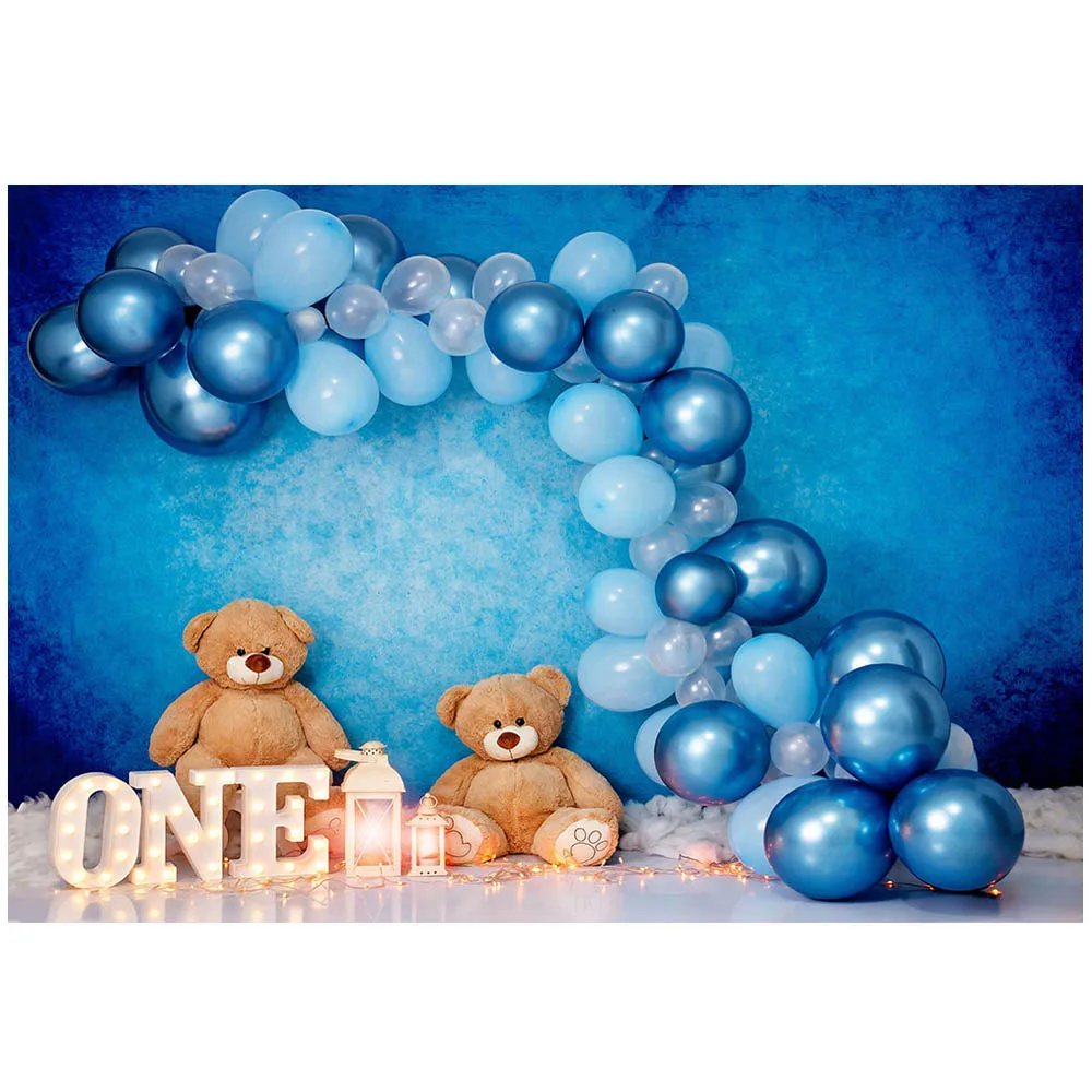 Mocsicka Jungen 1. Geburtstag Hintergrund Fotografie Blaue Wand Bär Ballon Baby Erste Kuchen Zerschlagen Party Hintergrund Foto Studio Requisiten