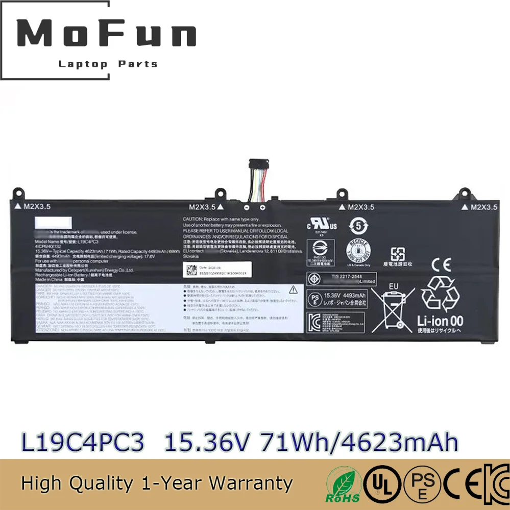 

Оригинальный аккумулятор для ноутбука L19C4PC3 15,36 В 71 Втч для Lenovo Legion S7 15IMH6 15IMH5 L19M4PC3 5B10Z49581 41CP4/62/141