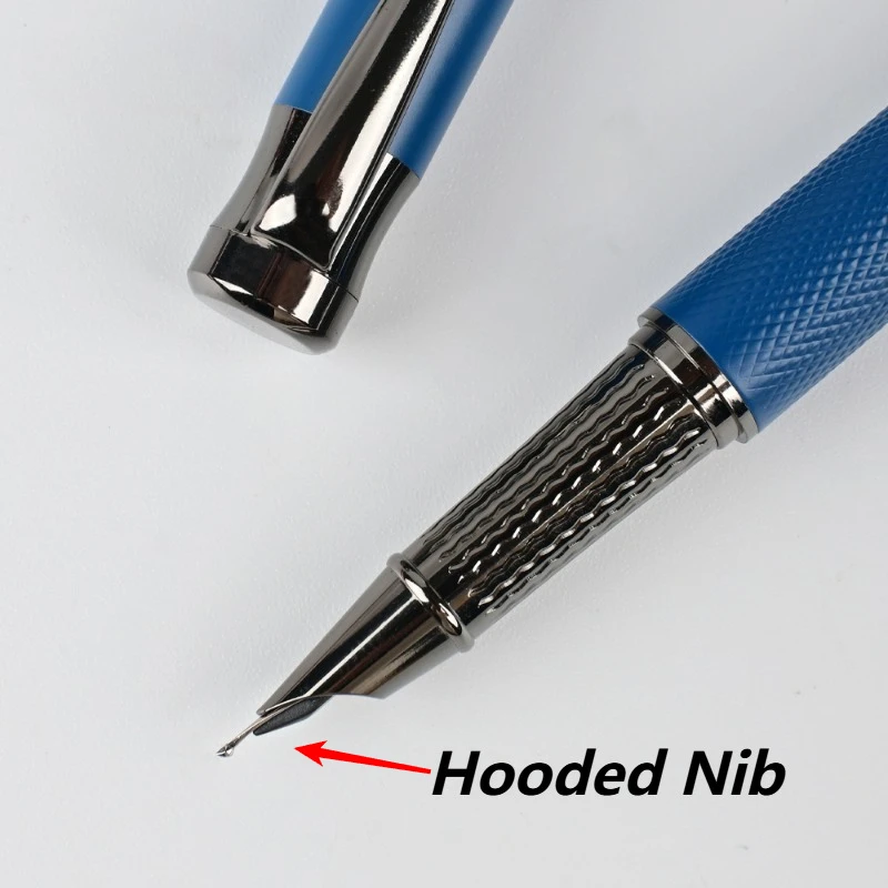 Low Discount Wingsung Fountain Pen Blue Black Metal Art 0.7 0.5F Curved Nib Pens for Writing Gift for Tech Lovers Collectors Pen
