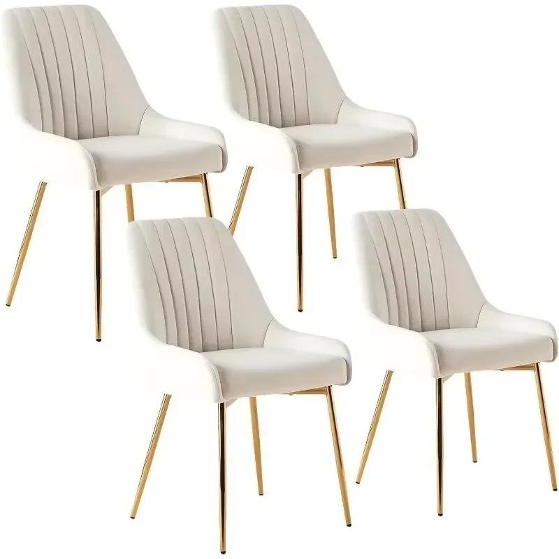 

4 Pack White Modern Velvet Dining Chairs Set of 4,Upholstered with Gold Metal Legs,Armless Side Chairs for Kitchen,Living Room