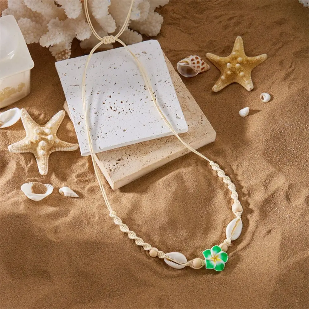 Hand-woven Rope Shell Necklace Bohemian Shell Bohemian Choker Adjustable Length Sweet Flower Flower Pendant Necklace