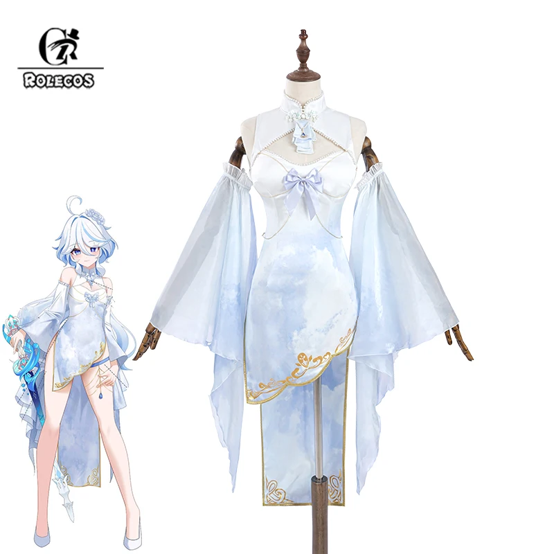 

ROLECOS Original Genshin Impact Fanart Furina Cosplay Costume Fontaine Focalors Dress Women Party Role Play Cheongsam