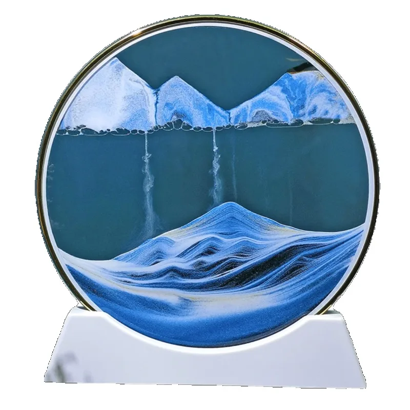 الساعة الرملية الرمال المتحركة تتحرك الرمال صورة فنية ثلاثية الأبعاد زجاج مستدير أعماق البحار الرمال الحرفية تتدفق اللوحة مكتب ديكور المنزل هدية