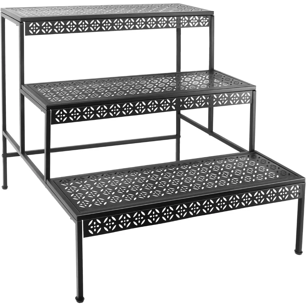 

3-х уровневая металлическая подставка для растений, лестница, держатель для цветочного горшка, органайзер для хранения на открытом воздухе, стойка для сада, патио, балкона