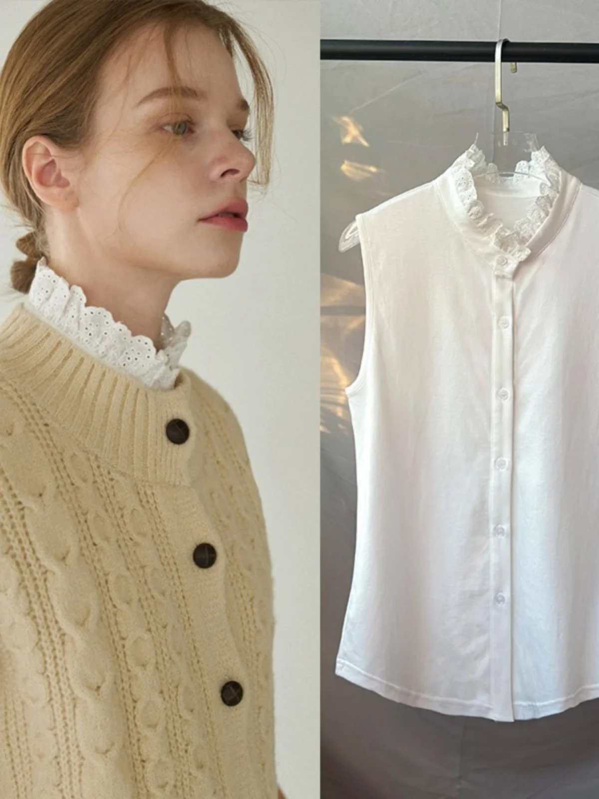 

Lace Collar Trimmed Blouse Women's Svel Base irt Inner Wear Lotus Le Collar Layered irt Korean Sle Loose Fit