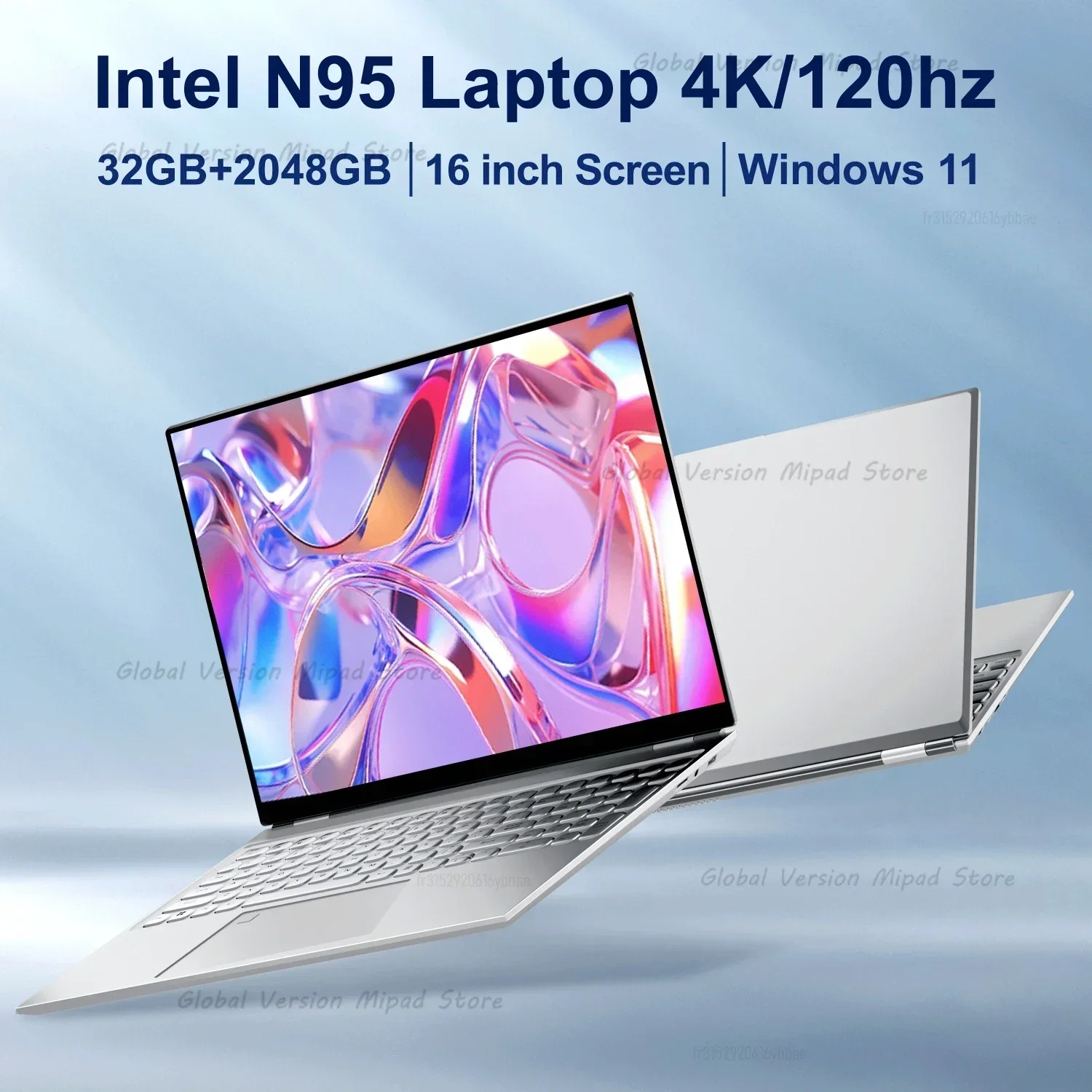 2024 NEW 16'' Laptop Intel N95 4K HD 120HZ Display 32GB+2TB Windows 11 Pro Office Gaming Notebook Computer Fingerprint Unlock PC