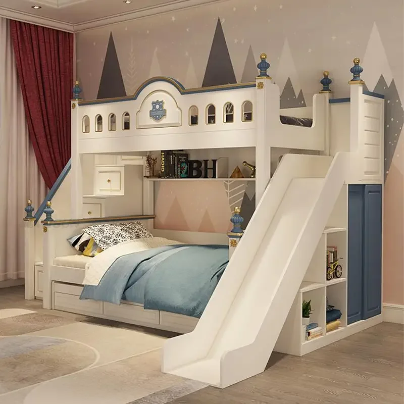 American Style High-Low Multifunctional Solid Girls Bed Modern Bedroom Furniture White Lit Enfant Bedroom Furniture GY50CB