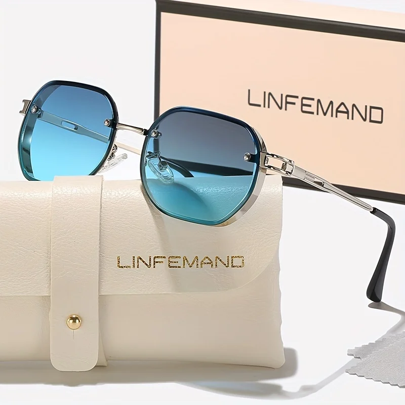 LINFEMAND Minimalistische, geometrische Sonnenbrille mit Metalldekoration und UV400-Schutz für Damen, ideal für Sommerpartys am Strand, Wanderungen und als Geschenk für den Urlaub. – Detail 9