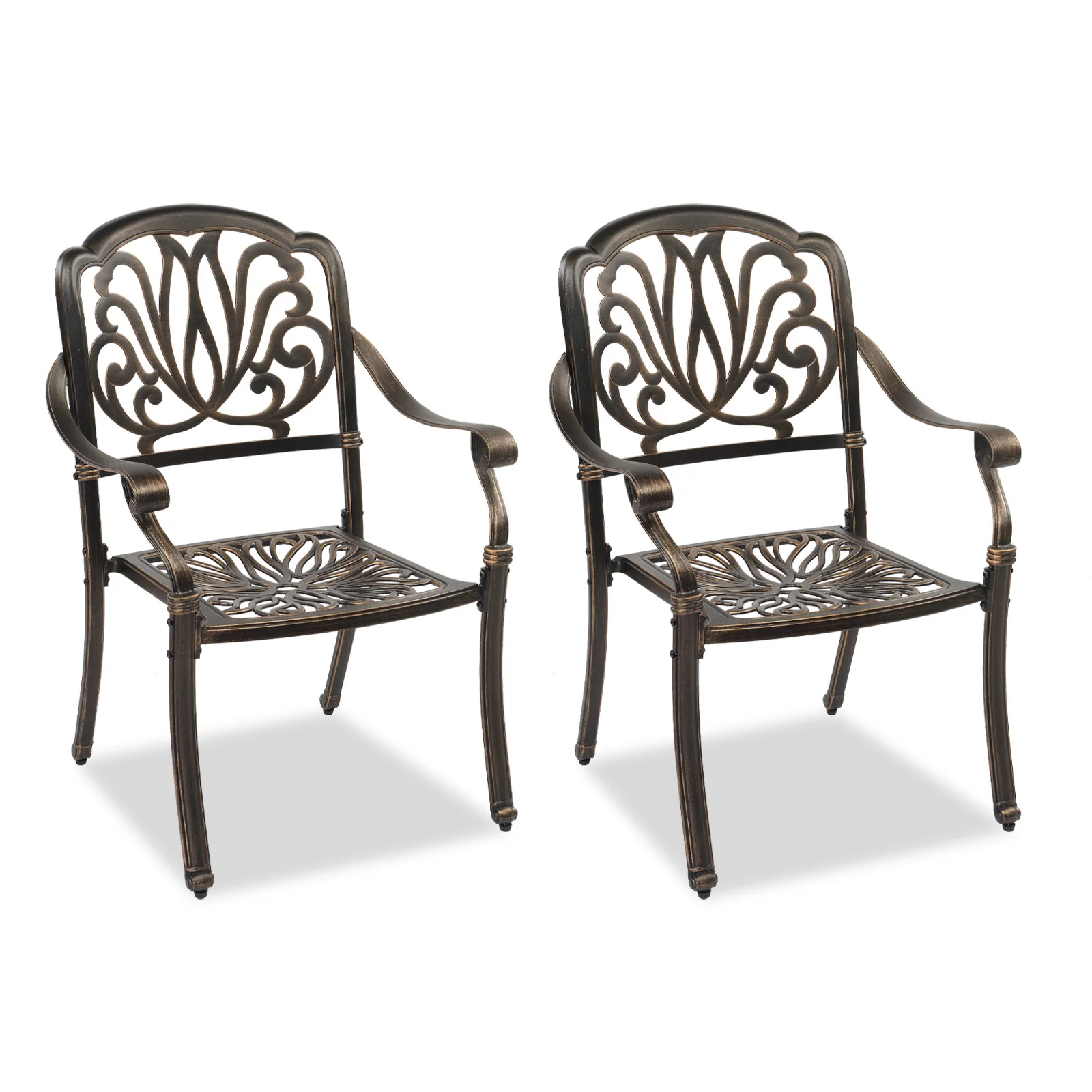 Set of 2 Cast Aluminum Patio Dining Chairs, Stackable Outdoor Bistro Chairs with Armrests for Balcony Backyard Garden Deck