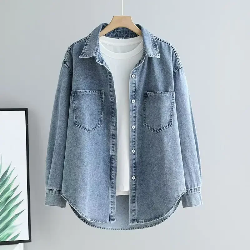 

Свободная женская джинсовая рубашка в гонконгском стиле, повседневная многослойная винтажная осенне-зимняя новая модная верхняя одежда, модная верхняя одежда с воротником-поло без рукавов