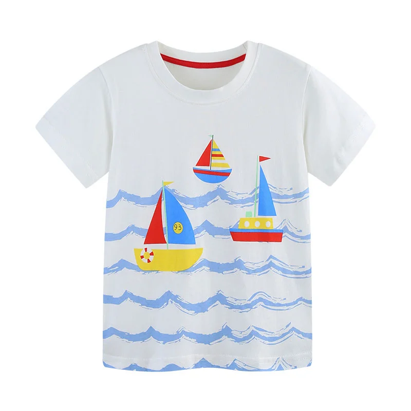 

2-7T New Boys Girls T Shirts Sailboats Print Short Sleeve Baby Clothes Summer Toddler Kids Tees Children's Clothing