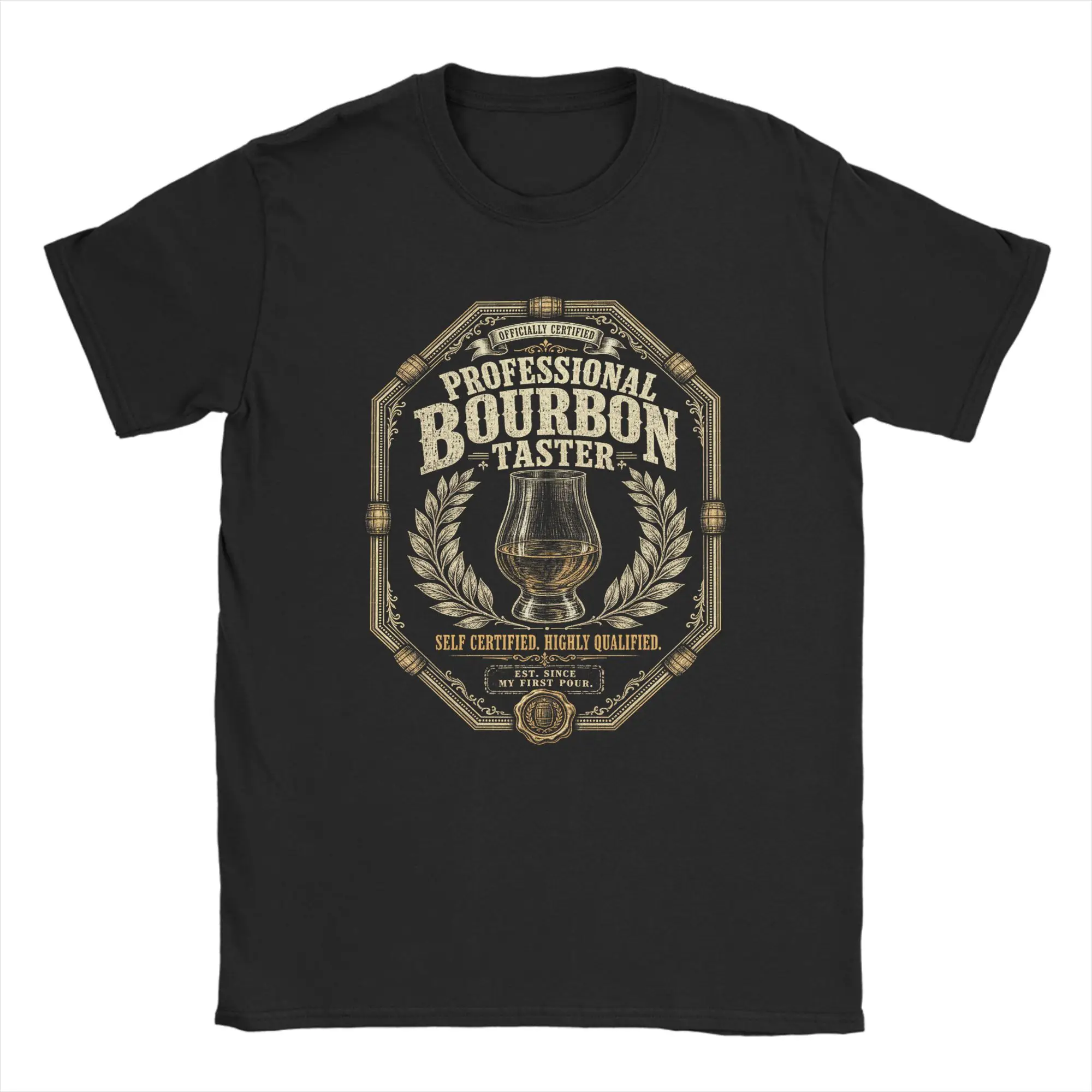 Vintage Certified Professional Bourbon Taster  T-Shirt for Men O Neck 100% Cotton T Shirts  Short Sleeve Tees Plus Size Clothes