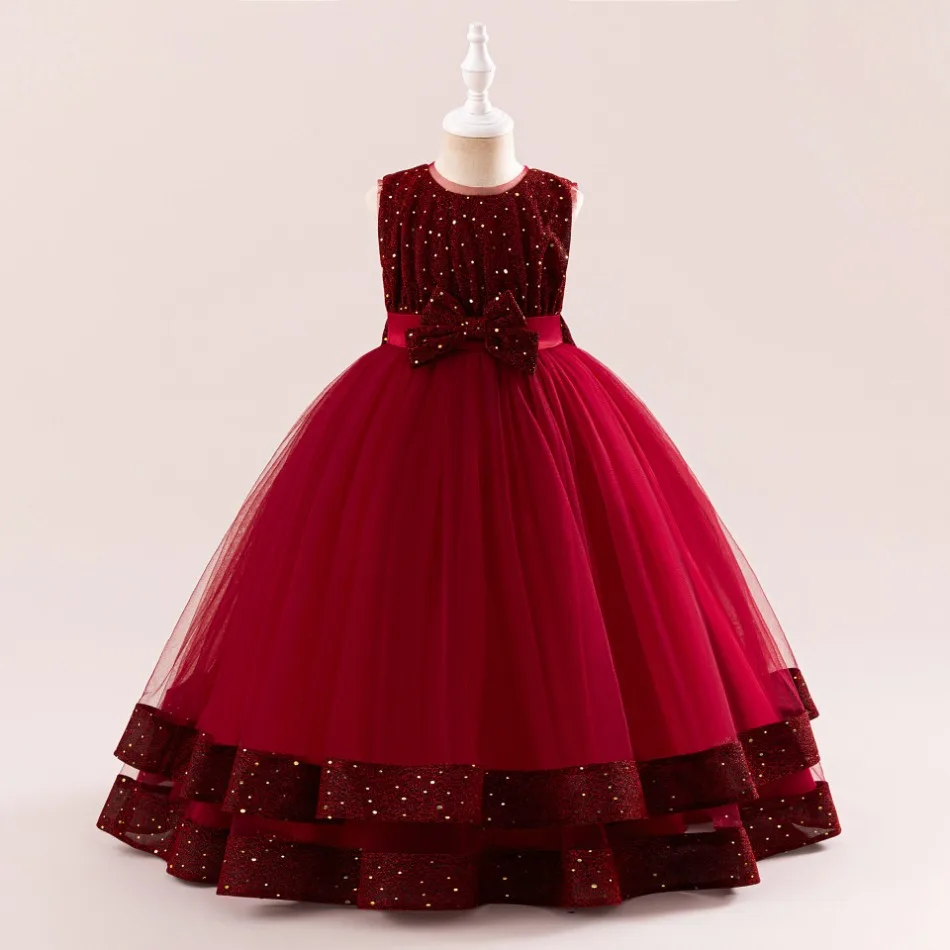 Luxury Girl New Year Sequined Dress 5-14T Children Formal Pageant Gala Prom Gown Bridesmaid Girl Wedding Costume Xmas Clothes