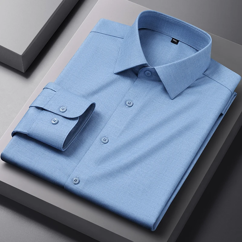 

5XL подходит для 95 кг, толстая модальная шерстяная мужская рубашка с длинным рукавом, деловая повседневная рубашка, без железа, новый стиль, удобная рубашка из мягкой ткани