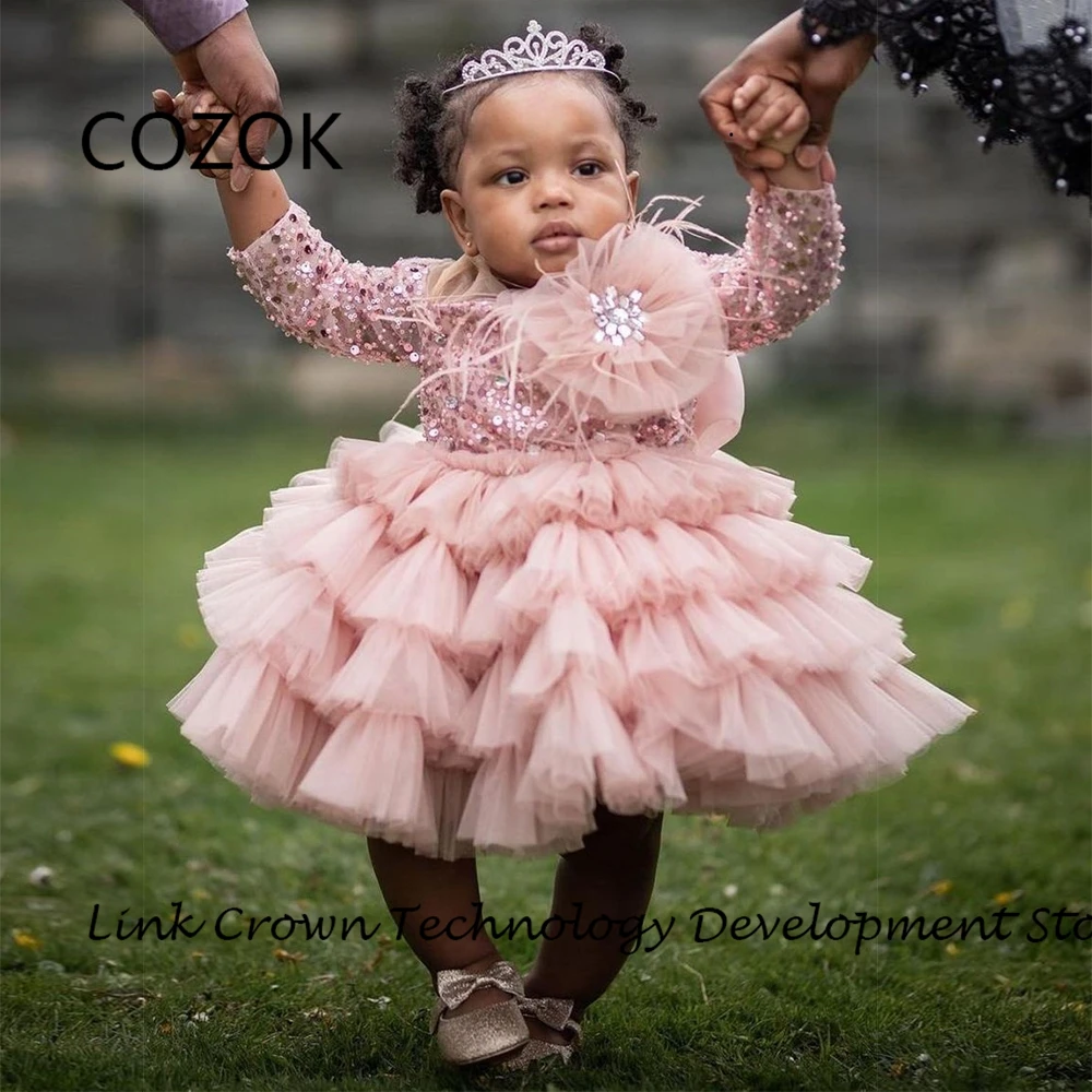 COZOK Full Sleeve Flower Girls Dresses with Sequined Full Sleeve Christmas Dresses for Princess 2024 Summer فستان عيد الميلاد