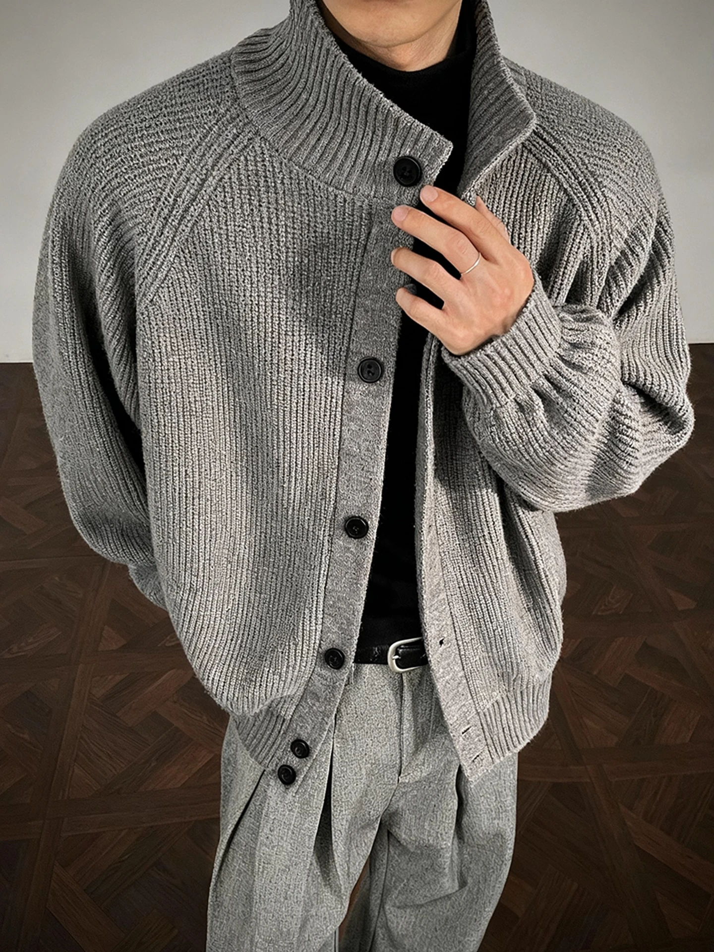 

Мужской тяжелый кардиган с высоким воротником, свободного кроя, в стиле ретро, вязаная верхняя одежда для повседневной носки, зимняя мода