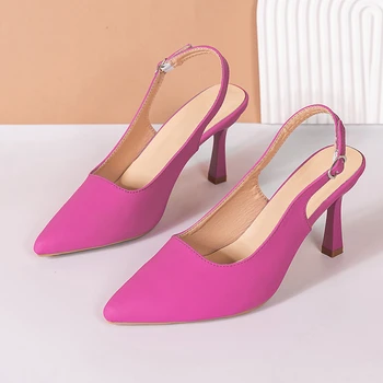 포인티드 할로우 하이힐 샌들, 여성 신발, 버클 패션, 로즈 오렌지 하이힐 샌들, 여름 