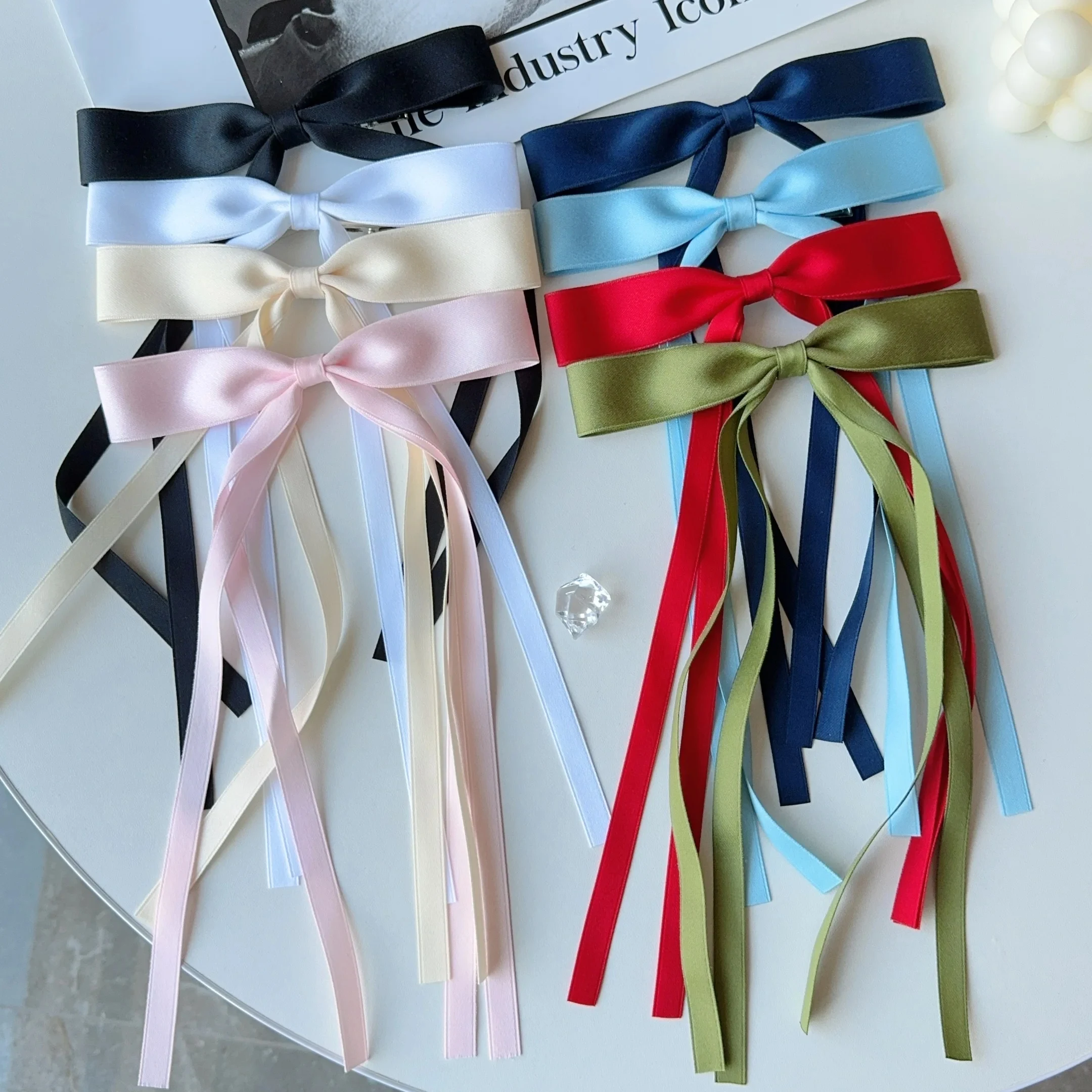 

New Colored Satin Ribbon Bowknot Hair Clips Essential for Girl Braided Hair Bows Fashion Long Tassel Women Barrettes accessories