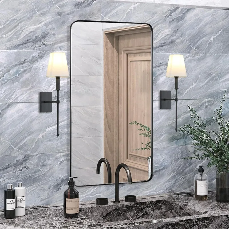 

24" x 36"Chrome Bathroom Mirror Metal Frame Mirror for Bathroom, Rectangle Stainless Steel Rounded Corner Mirror