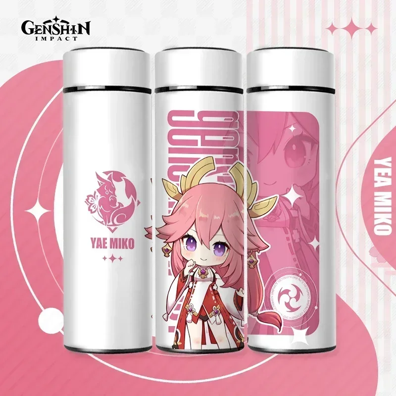 500ml Genshin Impact Kawaii Anime Figure Zhongli Hutao Xiao Venti 304 Stainless Steel Digital Display Thermos Cup Water Cup