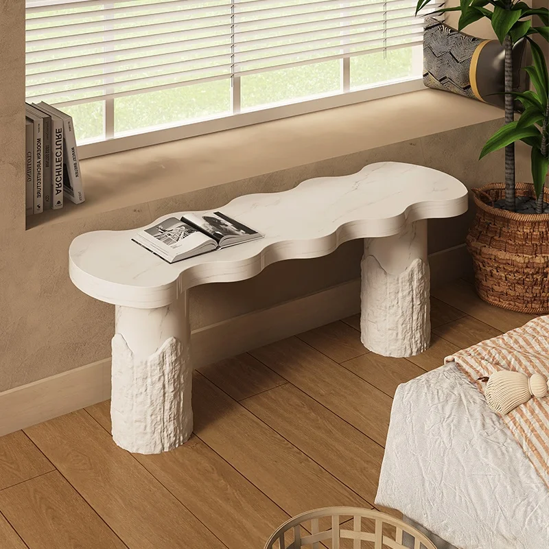 

@#Luxury Minimalist Long Ottoman with Storage Modern Stone Art Cave Design Foot Stool for Bedroom Living Room Use Home Furniture