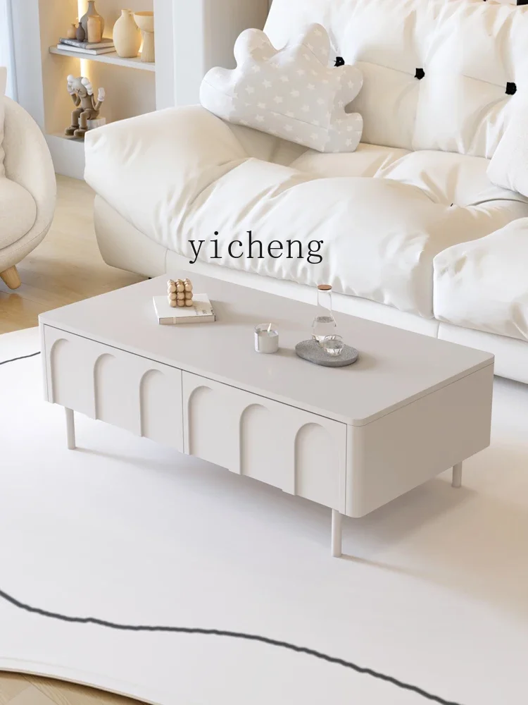 LYY Living Room TV Cabinet Simple and Modern Coffee Table Combination Cream White Floor Wall Cabinet