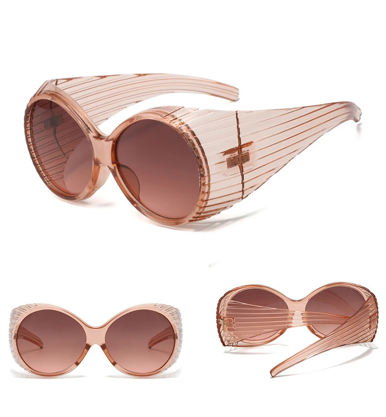 56971 übergroße ovale Brille Frauen Trend Schutz Sonnenbrille Farbverlauf Farbe Retro Sonnenschutz Spiegel Mode Streifen Farben uv400 – Detail 12