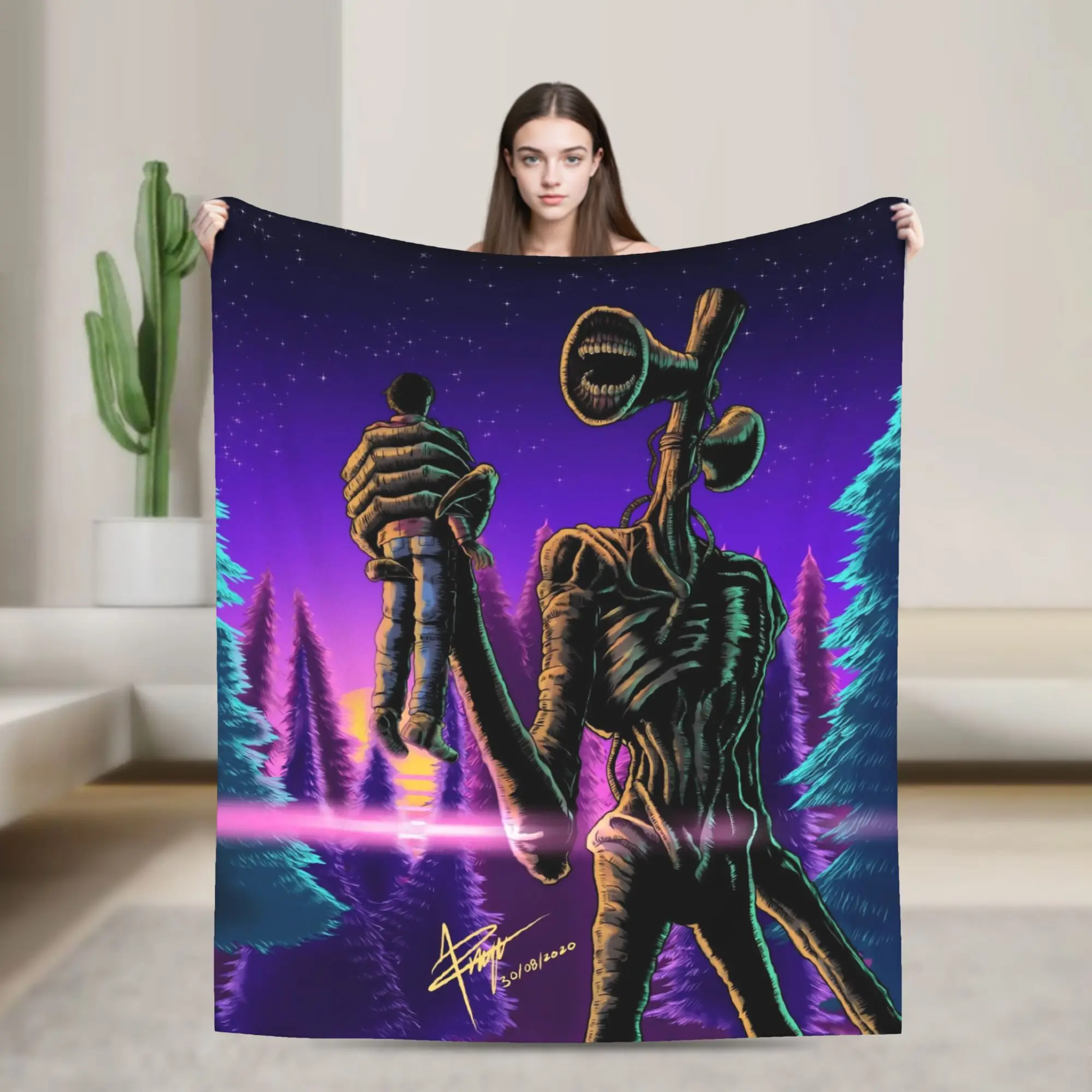 Siren Head Horror Blanket Fleece All Season  Portable Soft Throw Blanket for Bedding Car Rug Piece