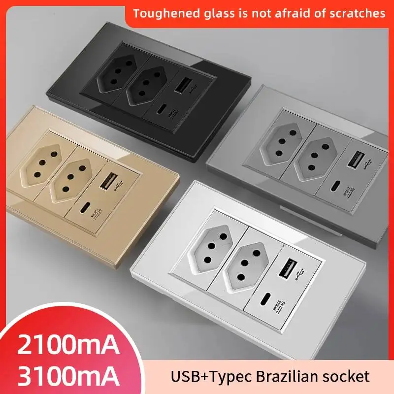 Prise murale double USB standard brésilienne Herepow, type-c, charge rapide 20W, 10A 20A, prise de courant, adaptateur pour appareils électroménagers intelligents