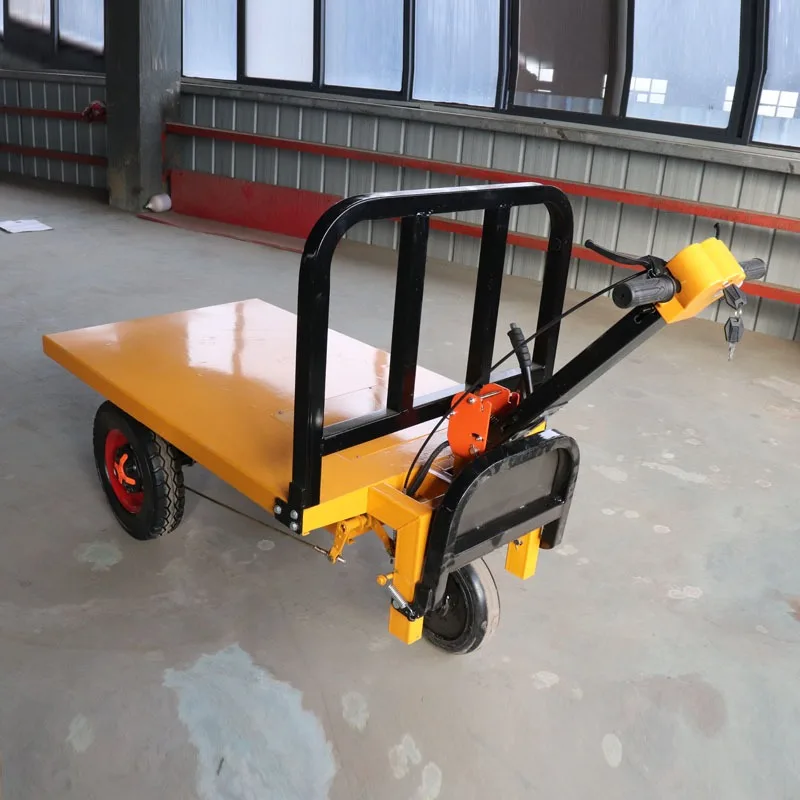 Electric Industrial Flatbed Trailer Hand Cart 3 Wheels 800W Motor Iron Construction 90-degree Rotation Can Stand-up Farm