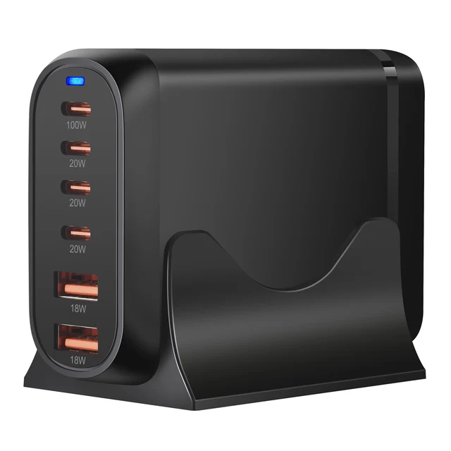 Nowa ładowarka biurkowa GaN o mocy 200 W 6-portowa ładowarka USB typu C PD Szybkie ładowanie 3.0 Szybka ładowarka Mobilna ładowarka USB