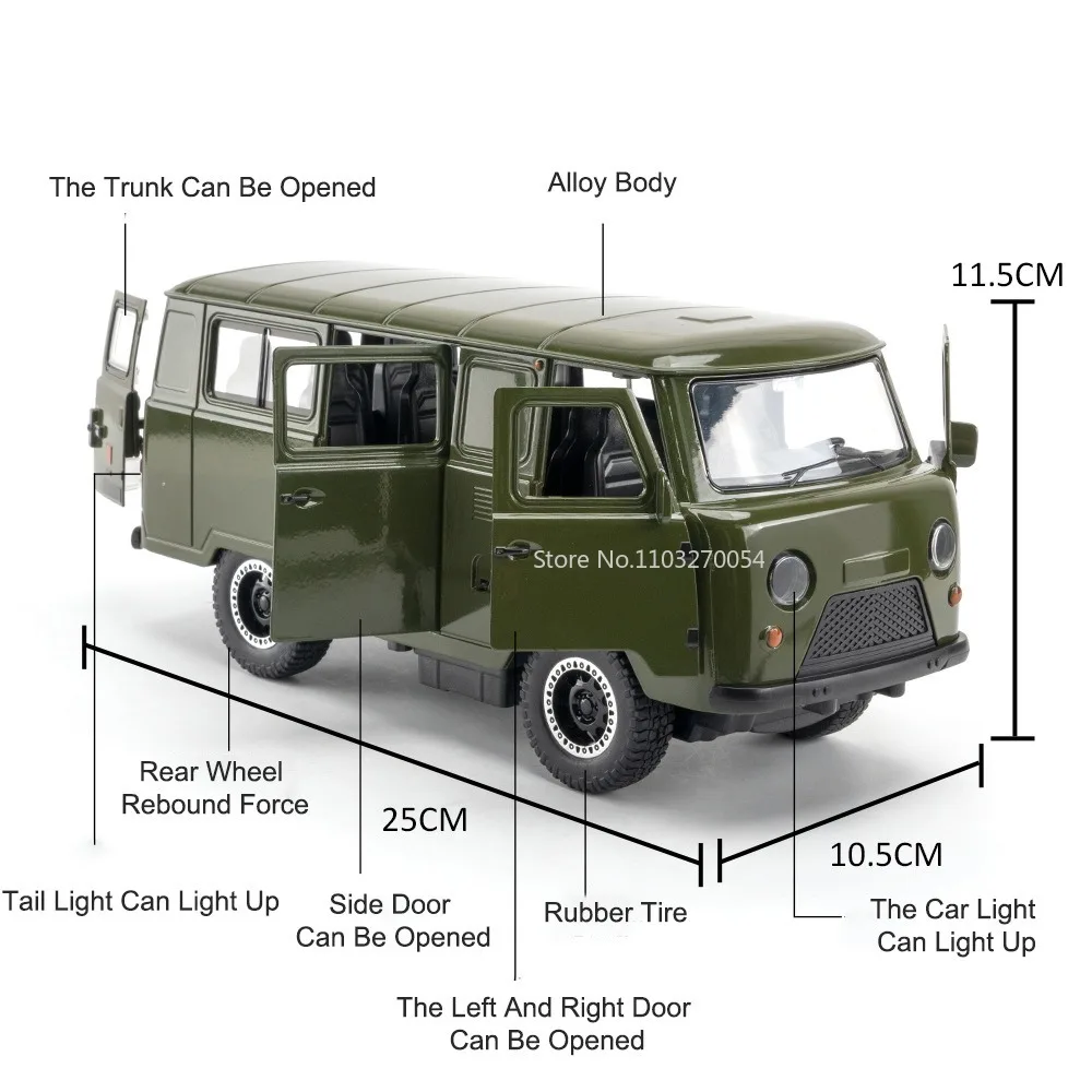 1/18 Russia UAZ Alloy Diecasts Bus Car Model Metal Traffic City Tour Vehicles Toys Car Models Simulation Sound Light Kids Gifts