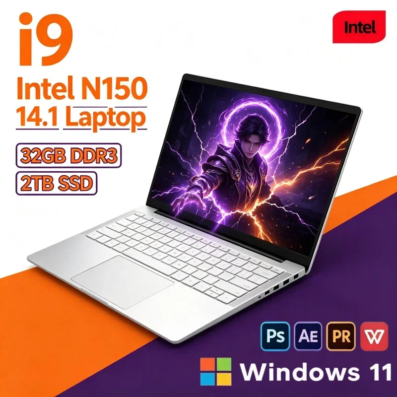 2026 Hot Sale 14.1" Ultra Slim Laptop Intel N150 16/32GB 2TB SSD Win11 Portable Office Notebook PC
