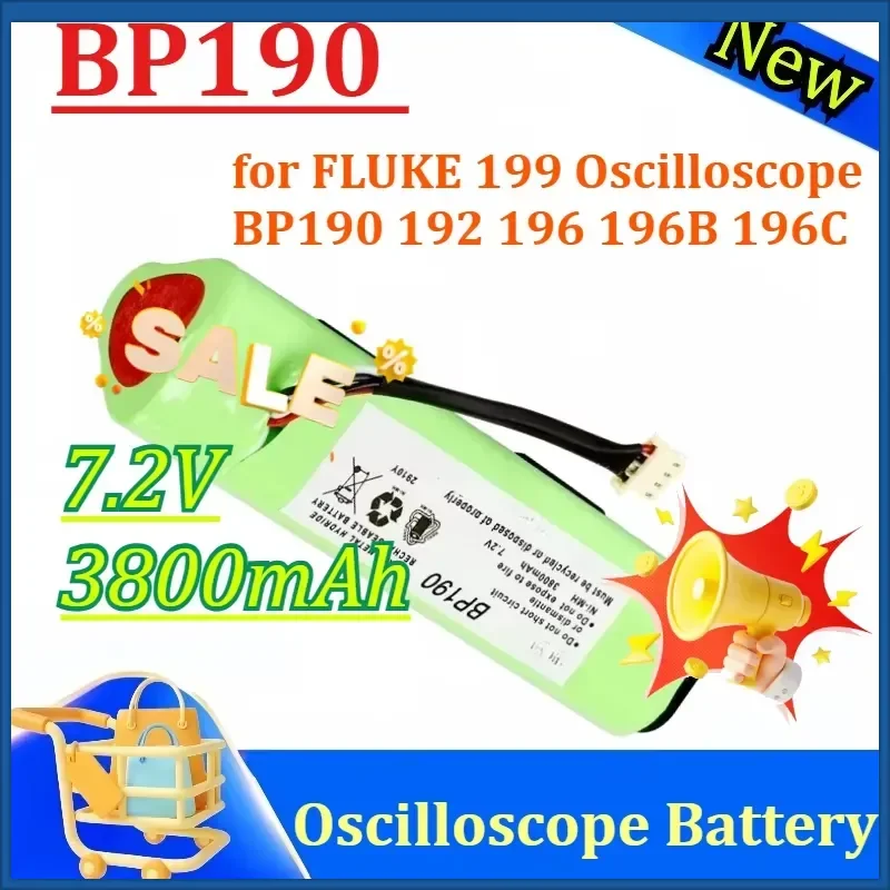 7.2V 3800mAh for FLUKE 199 Oscilloscope, BP190 192 Ni-MH Rechargeable Battery
