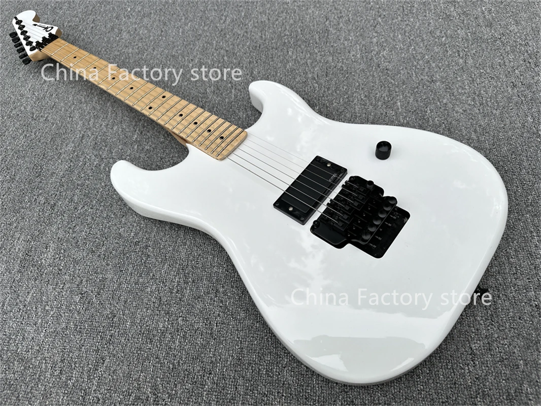 Hot Sale Factory Direct White 6-string electric guitar, maple fingerboard, black hardware, one pickup