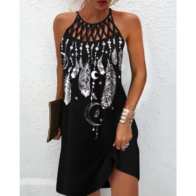 Women Loose Vintage Ruffles Befree Dress Hole Sexy Summer Vest Tank Strap Boho Casual Party Elegant Mini Dresses Plus Sizes