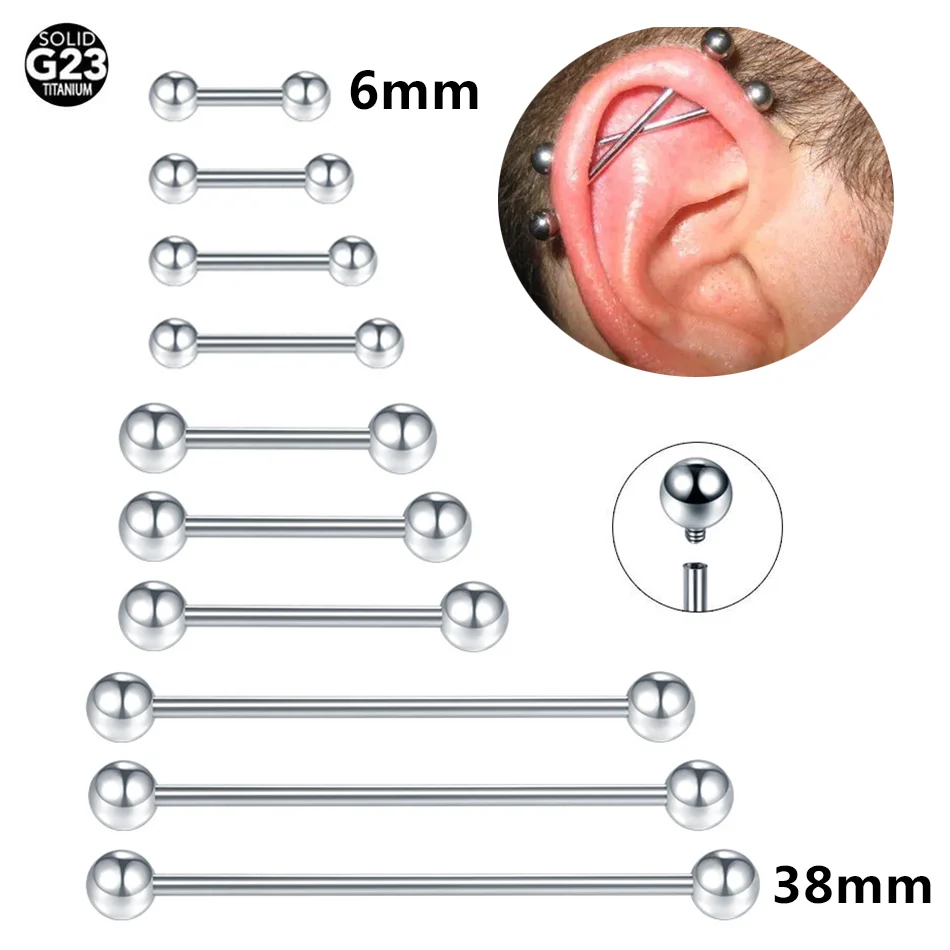 1/10pcs Titanium Industrial Piercing Jewelry Internally Threaded 6-38mm Barbell Cartilage Earring Ear Stud Nipple Piercing