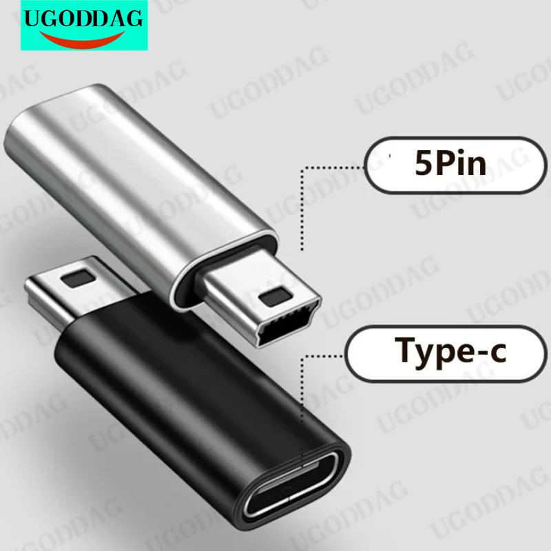 Mini USB to Type C Adapter 5 Pin Male Mini USB to Female USB Type C Data Transfer Connector for GoPro MP3 Camera PC Conventer