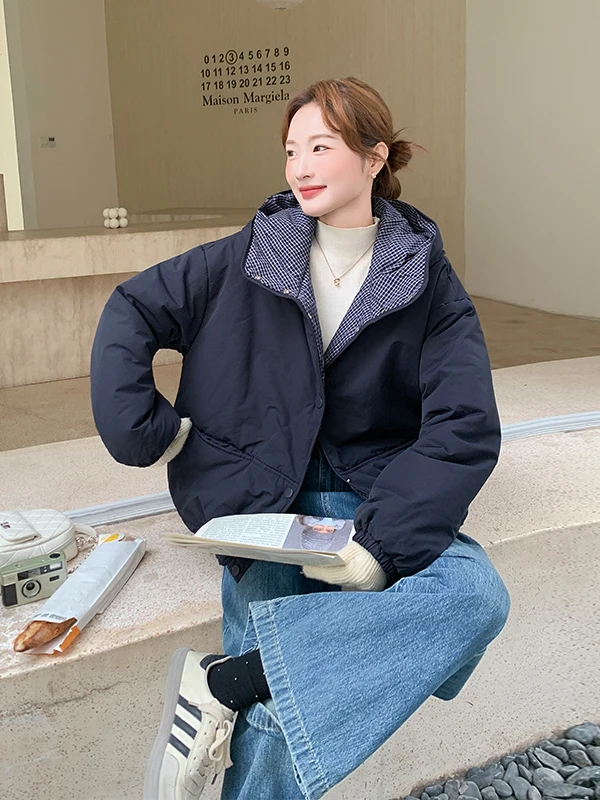 블라 후드 다운 재킷 여성용 겨울 패션 한국 스타일 루즈 슬림핏 90 화이트 다운 아우터웨어