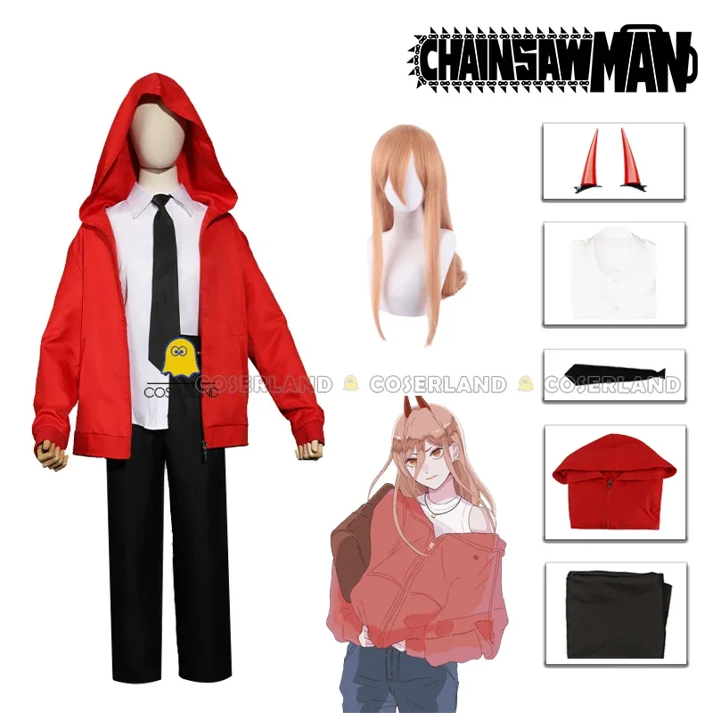 Power cosplay costume anime chainsaw man Blue Jacket uniform outfit haircut Blood fiend devil Makila Denji Halloween women ms111