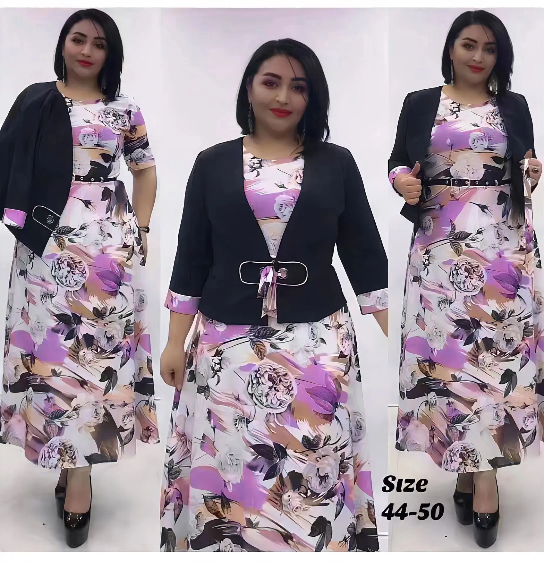 2XL-6XL Dashiki African Plus Size Dresses for Women Autumn Elegant African Short Sleeve Print Long Dress Maxi Dress With Coat