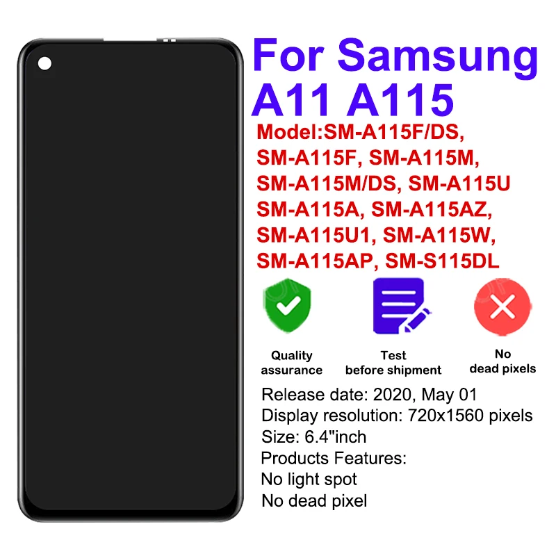 6.4‘’ For Samsung A11 A115 LCD Display Touch Screen A115F/DS A115M Digitizer Assembly Replacement Phone Repair Parts with Tools