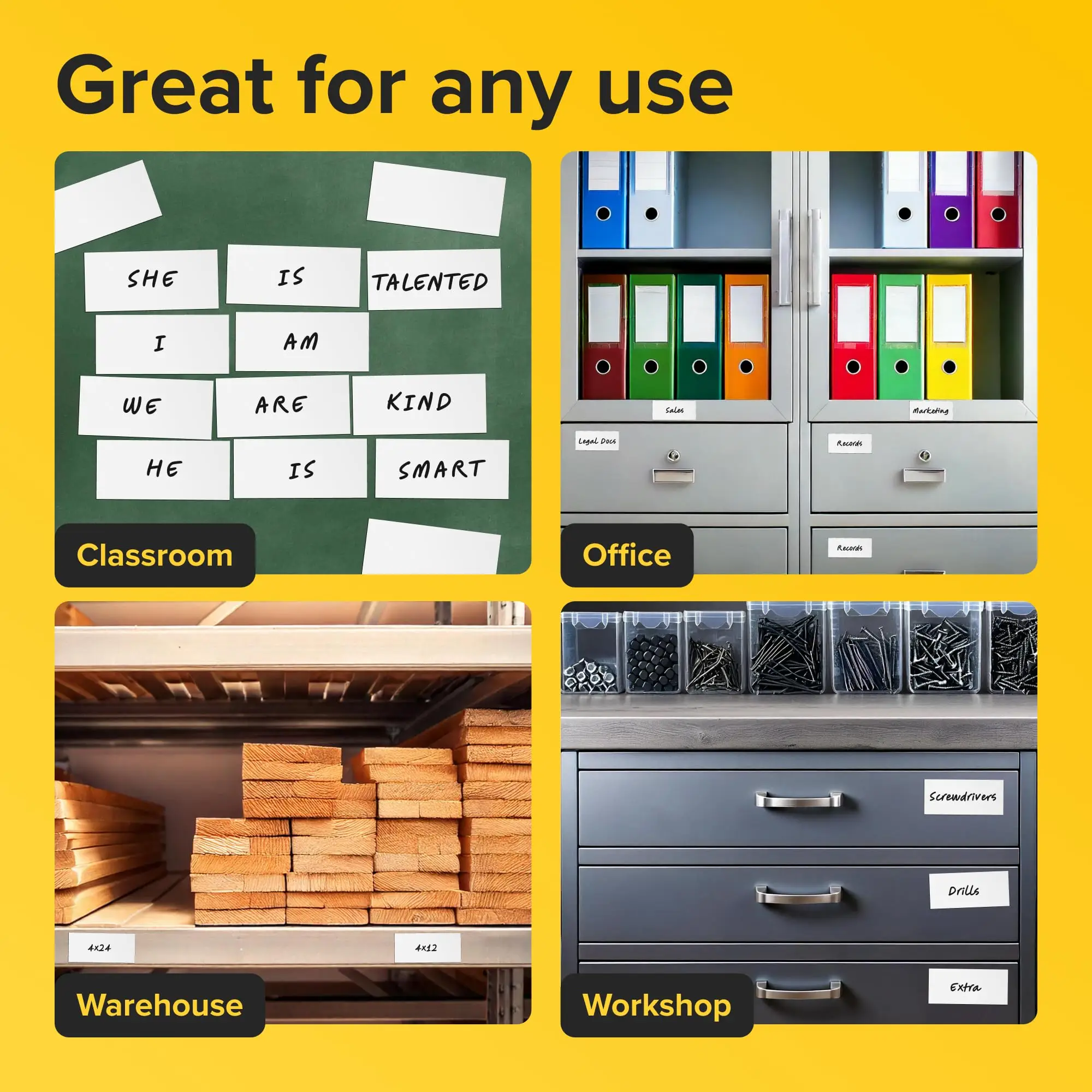 50 Pieces 1.2"x3.2" Magnetic Labels, Waterproof Strips for Fridge Home Office Garage Refrigerator Blank Writable Cards Colored