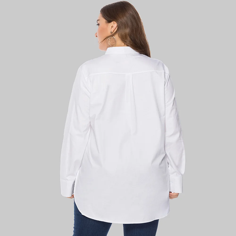 Tops femininos de manga comprida grande de assentamento simples, moda europeia e americana, plus size, novo, primavera e outono, sh