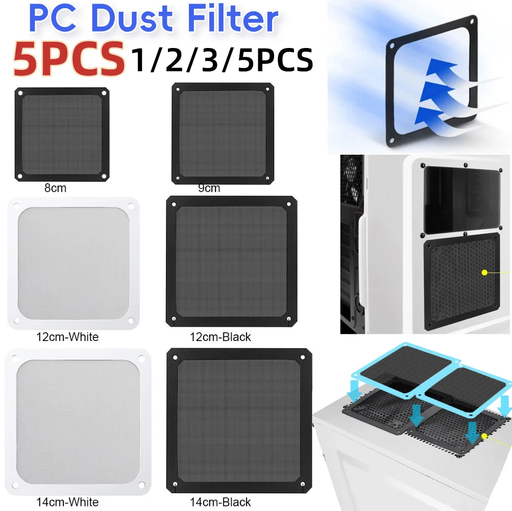 8/9/12/14cm 8-14cm Chassis Dust Filter PC Dustproof Mesh Cover Net Magnetic Frame Dust Mesh with Hole PC Cooling Fans Cover
