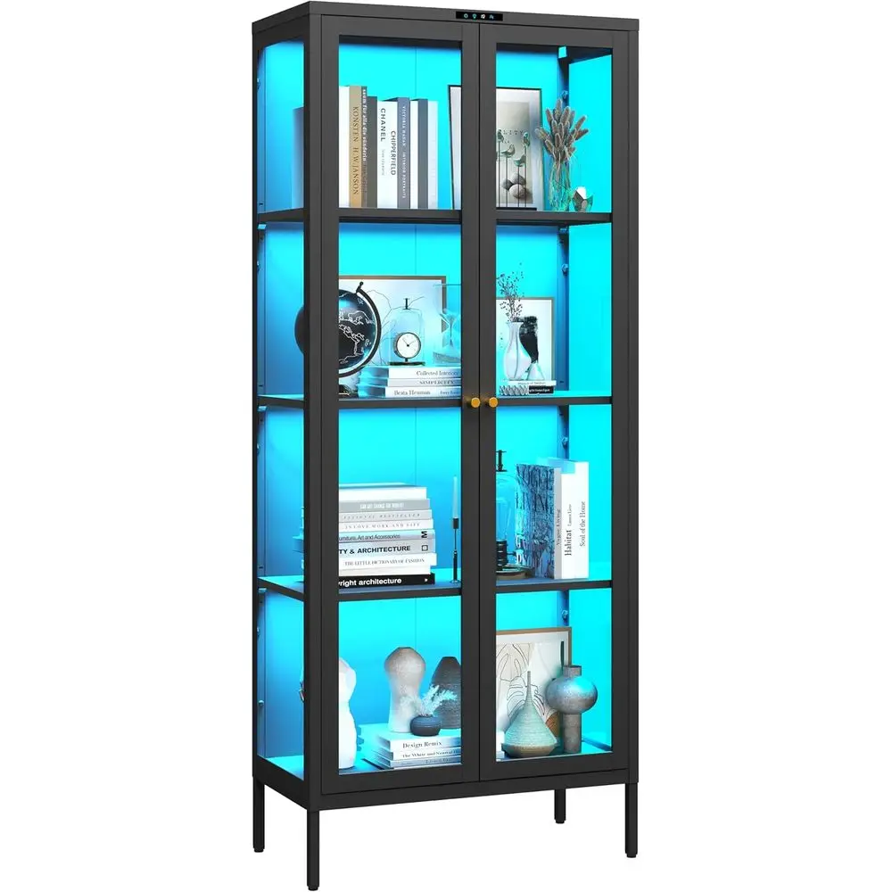 

Black 8-Color LED Lighted Glass Display Cabinet with 3 Shelves, Assembly Required
