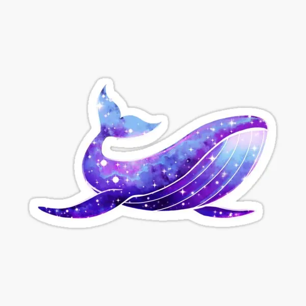 Purple Galaxy Space Whale Heart  5PCS Stickers for Living Room Anime Print Funny Room Cartoon Decor  Decorations Water Bottles